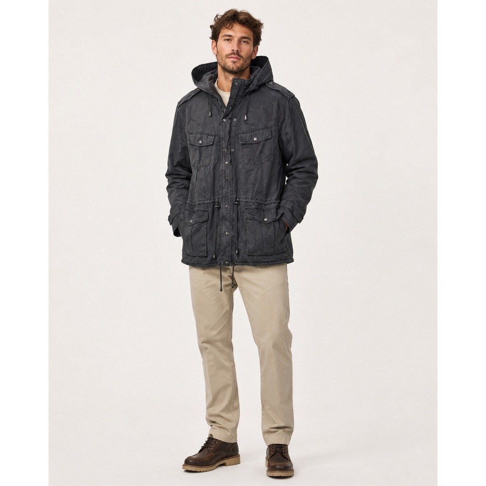 Buffalo David Bitton Size M Men Tampa Military Field Jacket Hooded Black Utility